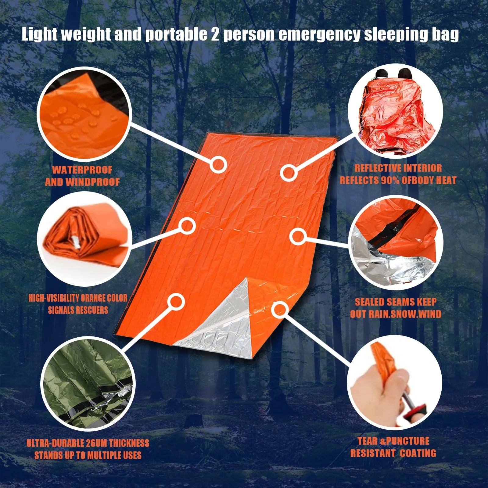 Outdoor emergency 3-piece set including tent, raincoat, sleeping bag, outdoor emergency first aid, travel, outdoor insulation