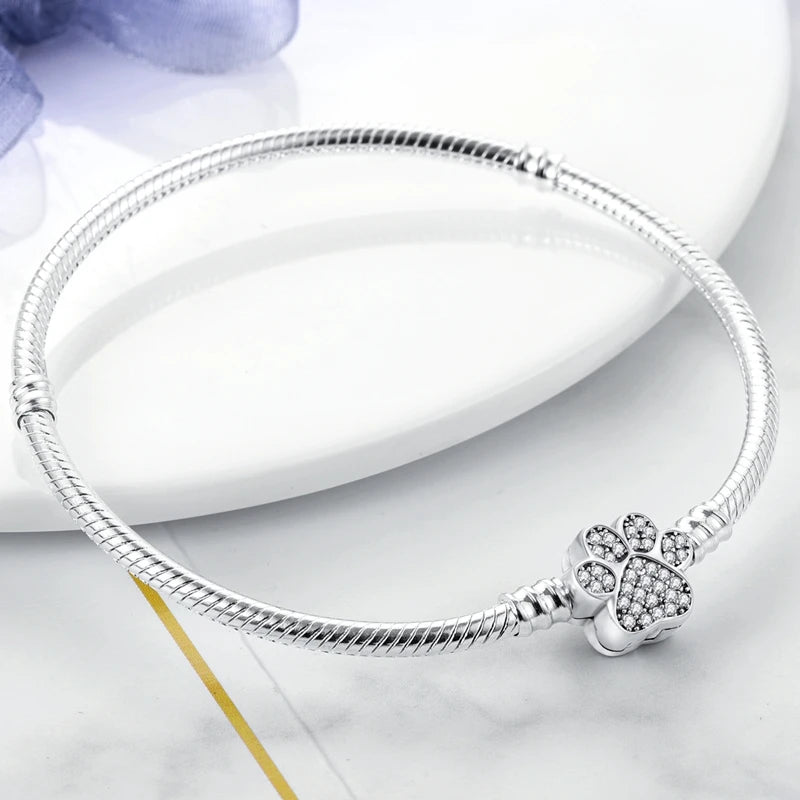 Bracelet Original 925 Sterling Silver Charm Bracelet 17-20CM Love Heart Pave Zirconia Bracelet for Women DIY Charm Jewelry Gifts