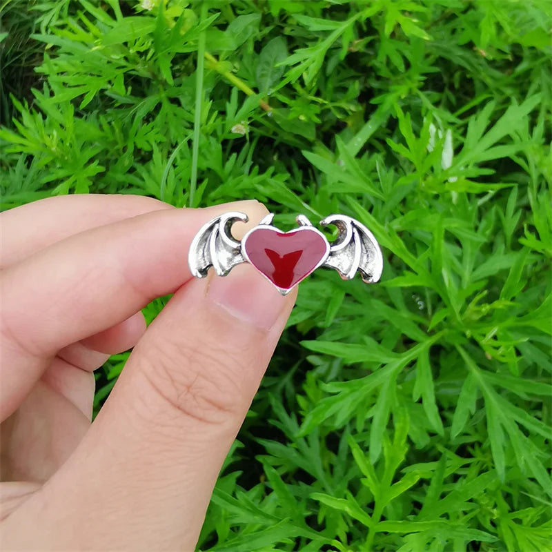 Korean Style Angel Wings Ring Adjustable Rhinestone Finger Rings For Women Silver Color Female Party Birthday Jewelry Gift