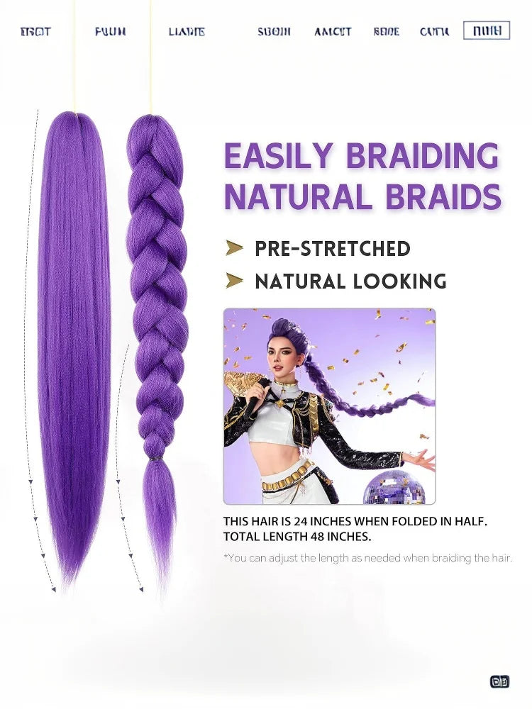 26inch Long Purple Braided KPOP Rumi Cosplay Wig Heat Resistant Synthetic Ponytail Braid Accessory