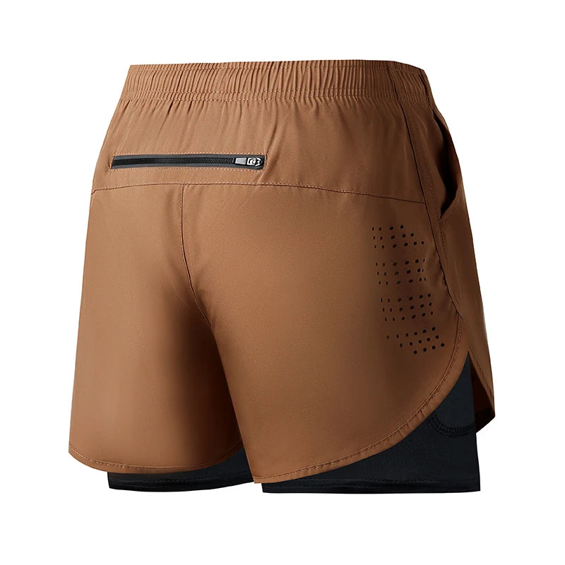 Men's Running Shorts Quick-drying Fitness Black Double Layer Shorts Men New Sport Workout Training Bodybuilding Short Pants