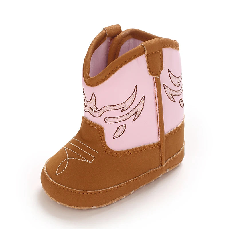 Western Cowboy Princess Baby Boots 0-18M Infant Pre-Walker Shoes Soft Sole Embroidered Footwear for Newborn Girls
