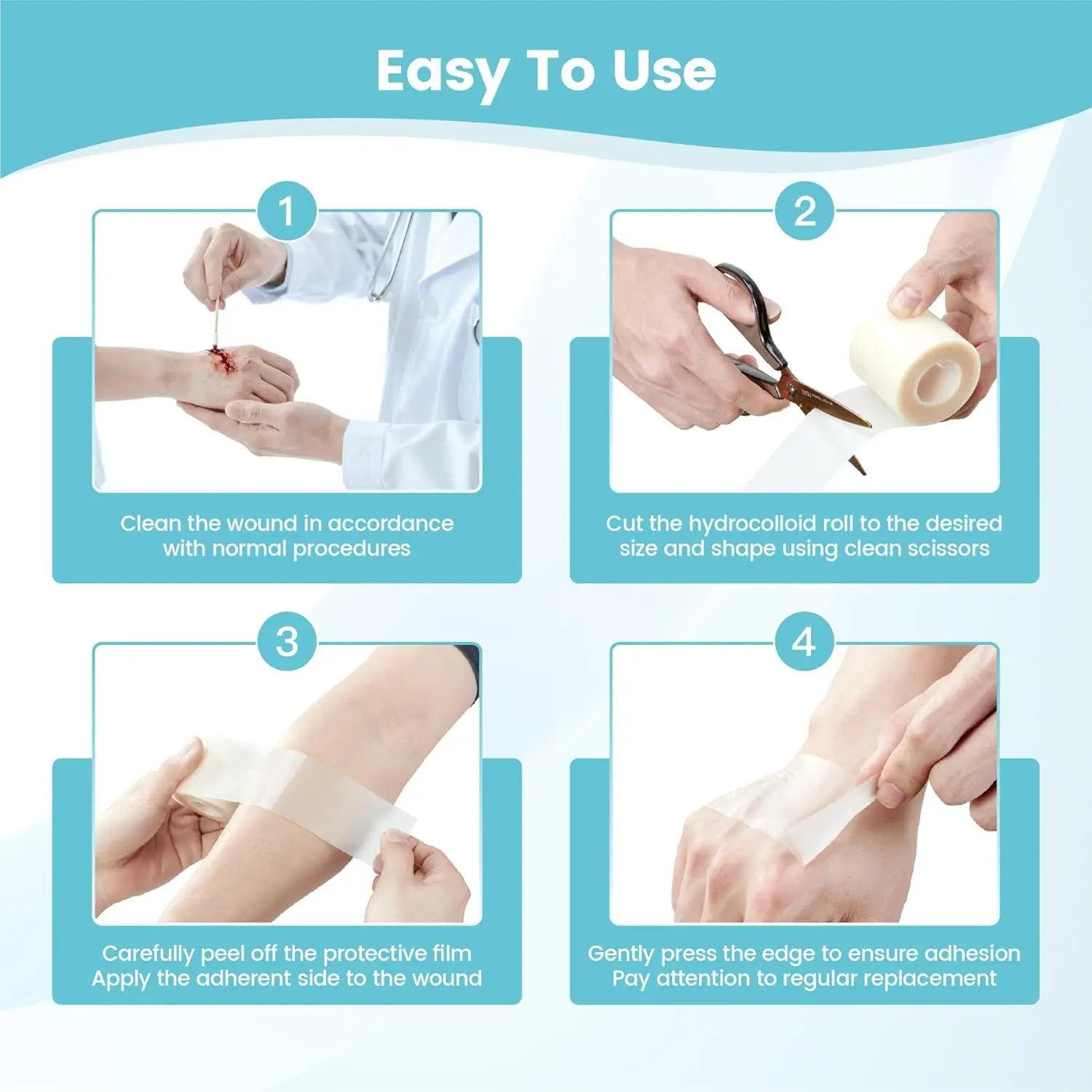Hydrocolloid Wound Care Roll, Cut-to-Size Patch, Self-Adhesive Waterproof Super Absorbent Dressing, First Aid Essential.