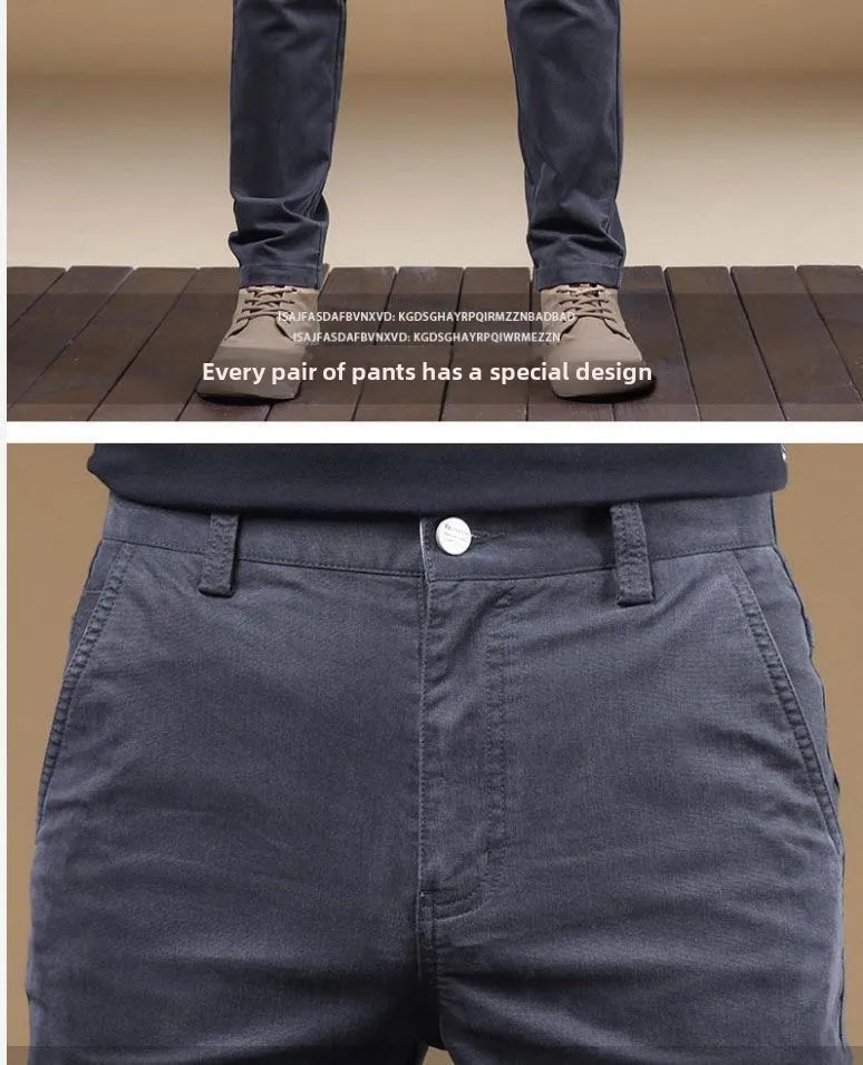2026 Summer Thin Cotton Men's Casual Pants Trendy Versatile Elastic Light Business Trousers Work Formal Slim Straight Pants