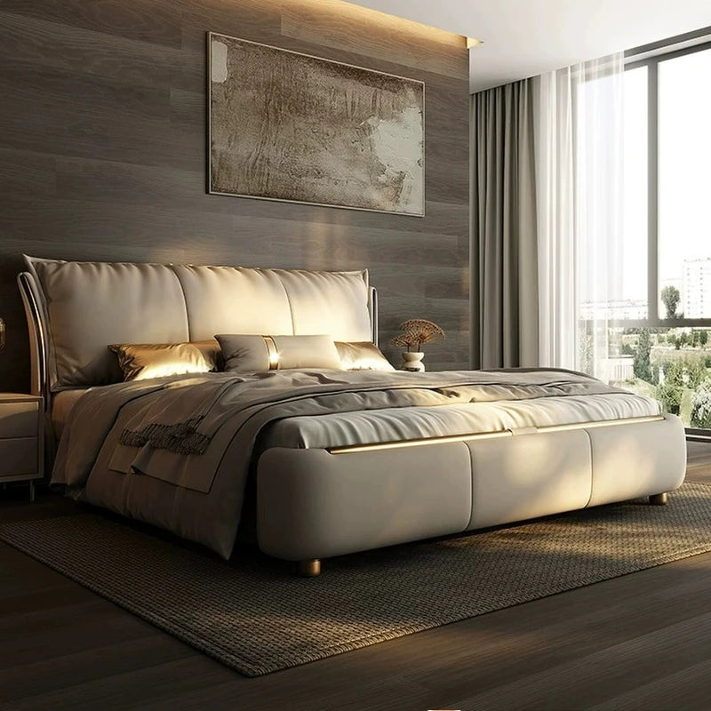 Bedroom Furniture Italian Simple Double Bed Frames Full Size Queen Soft Backrest Wedding Bed Muebles De Dormitorio Furniture