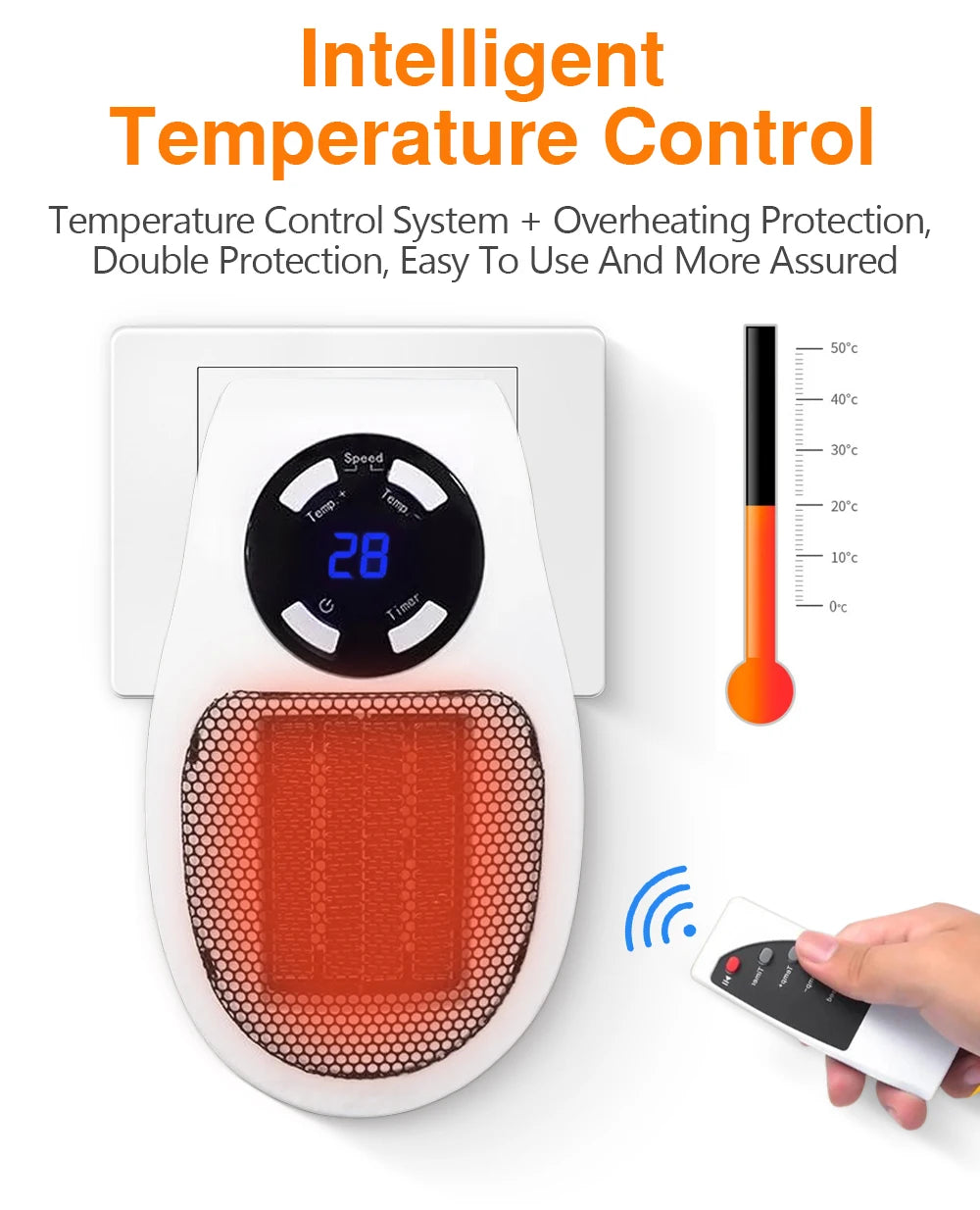 Plug In Electric Heater 500W Portable Room Heater Remote Control Mini Radiator Heating Stove Home Appliance Warmer