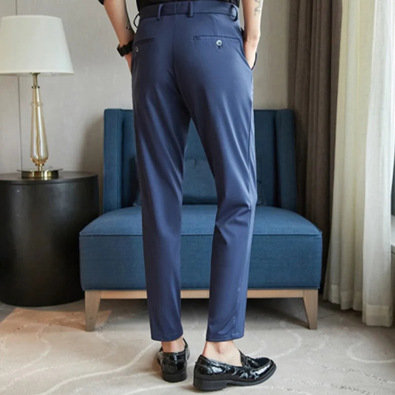 29-42 Men's Summer Pants Thin Straight Stretch Casual Pants with No Trace No Ironing Fabric Silky and Cool Feeling