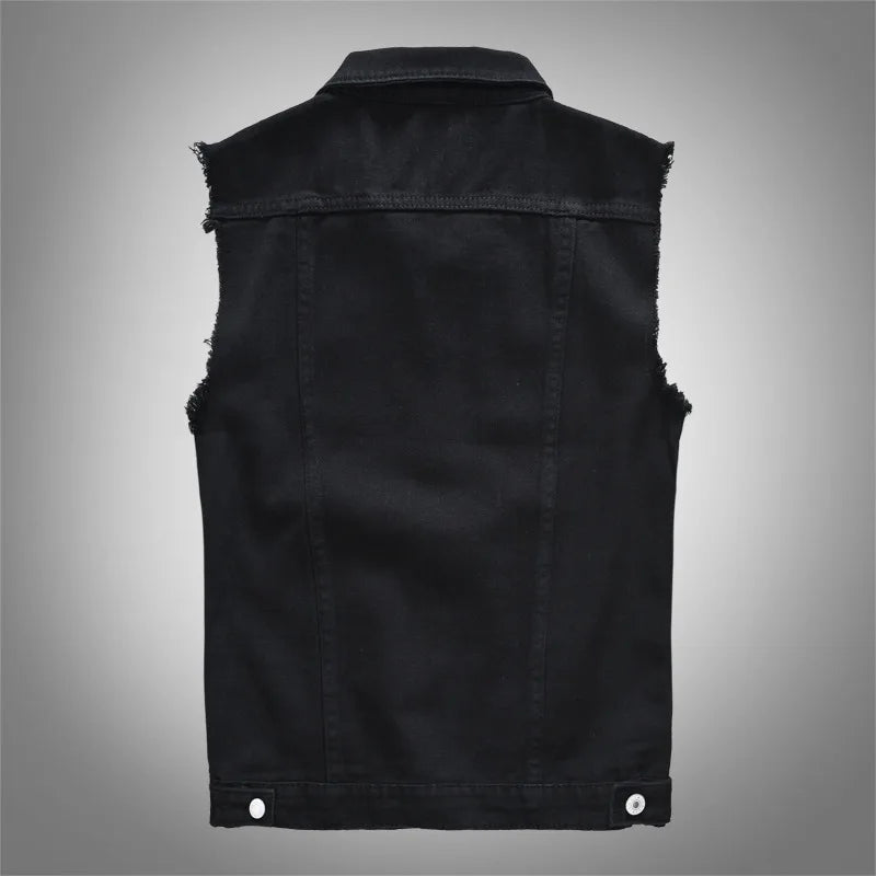 2025 Men's Fashion Jeans Sleeveless Jacket Vest Male Black Blue Denim Jeans Vest  Man Cowboy Outdoors Waistcoat Mens Jacket Vest