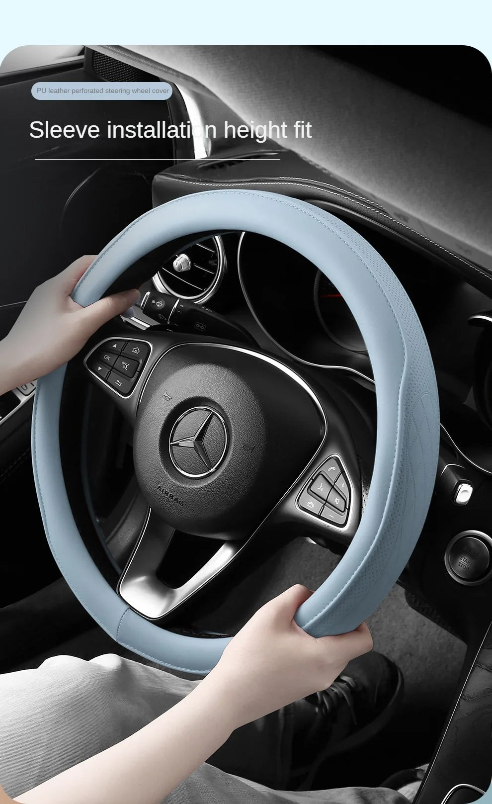 Napa Leather Perforated Patchwork Car Steering Wheel Cover, Non-slip, Breathable, Fits 14.5–15 Inch Steering Wheel Cover
