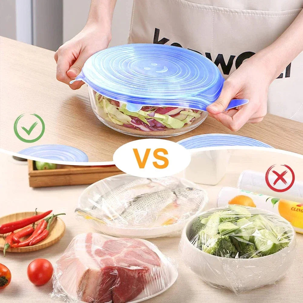 For Kitchen Accessories Plastic Adaptive Kitchen Storage Organization Container Adjustable Elastic Silicone Caps Refrigerator