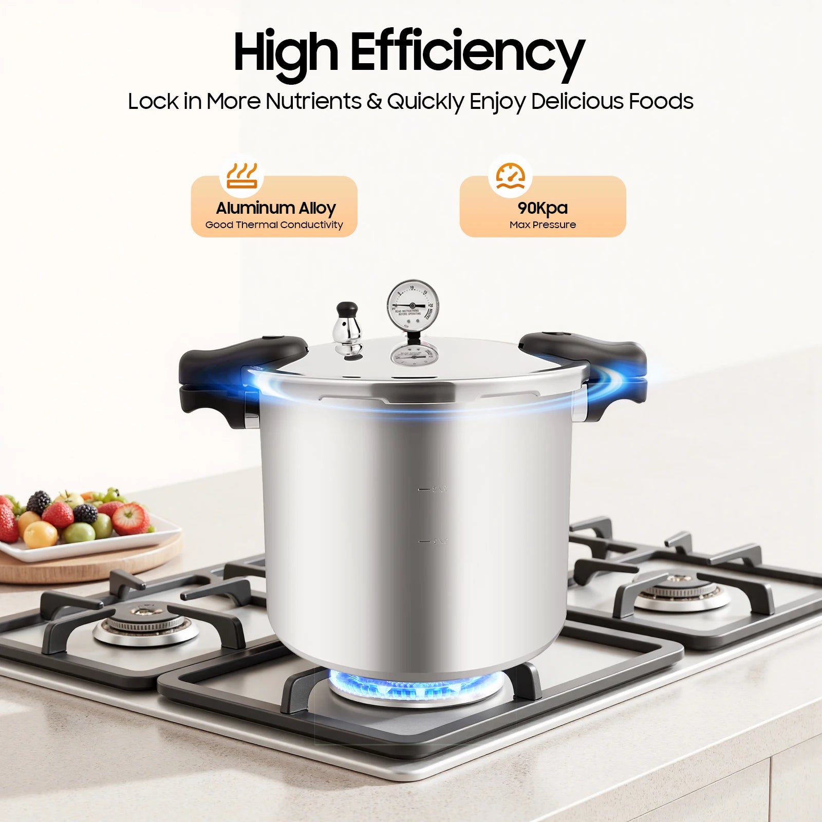 22L Thickened Explosion-Proof Pressure Cooker with Pressure Gauge and Safety Valve for Gas Stoves, Electric Ceramic Stoves