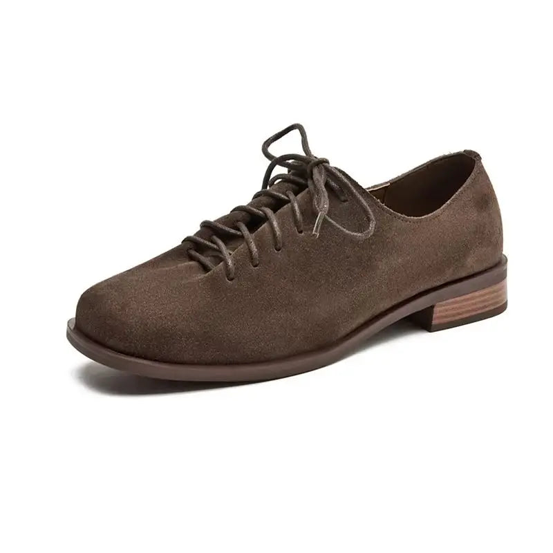 Women Loafer Lace-up 2025 New Spring Shoes Women Suede Genuine Leather Women Oxford Shoes Large Size British Style Women Shoes