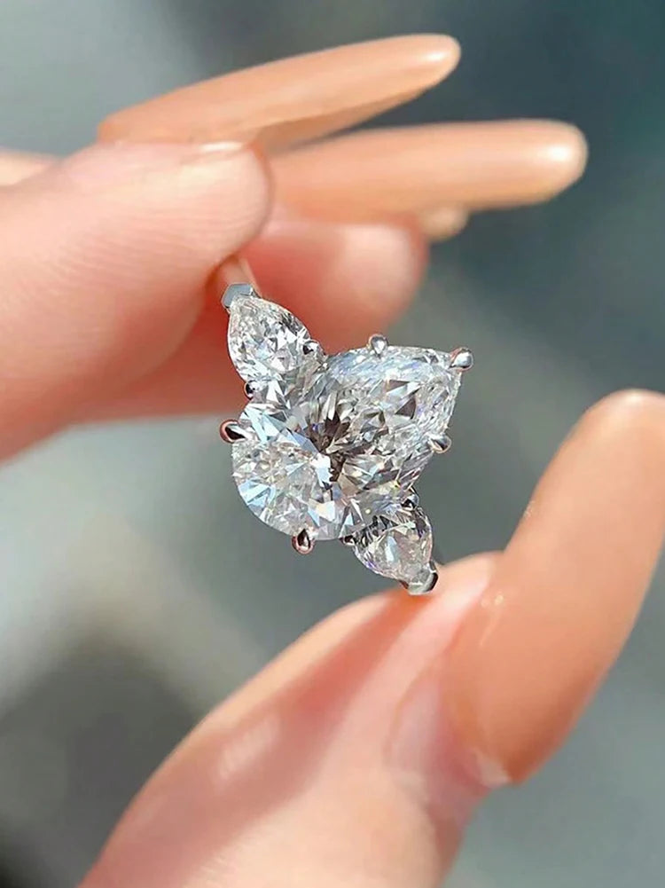 925 Sterling Silver Shiny Water Drop Design Zircon Ring For Women Engagement Wedding Luxury Fashion High Quality Fine Jewelry