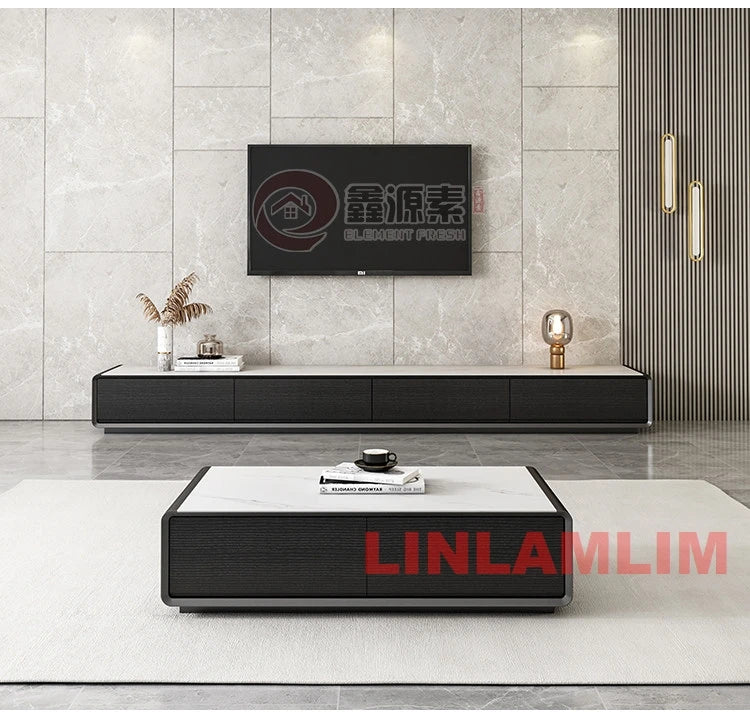 Modern White Living Room Furniture Set, Coffee Table and TV Stand with Storage Cabinets, Contemporary Entertainment Center Set