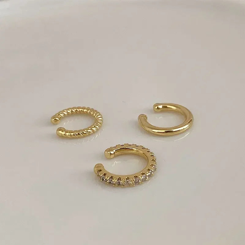 3Pcs/Set Clips Earring for Women Unisex Minimalist Fashion Cartilage Hoop Earrings Sets Ear Cuff Piercing Clip on Earring