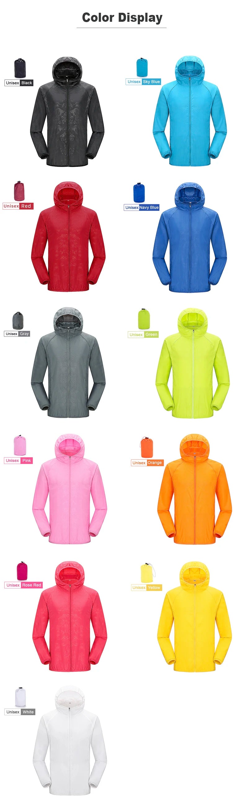 JNLN Unisex Hiking Jacket Men Women Waterproof Quick Dry Camping Windbreaker Outdoor Trekking Fishing Rain Coat Anti UV Clothes