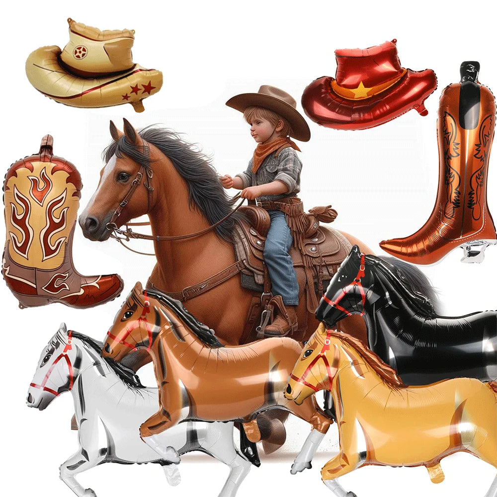 Western Cowboy Theme Party Decoration Foil Horse Balloon Horse Boots Hat Wheel Balloons Cowboys Cowgirls Birthday Party Supplies
