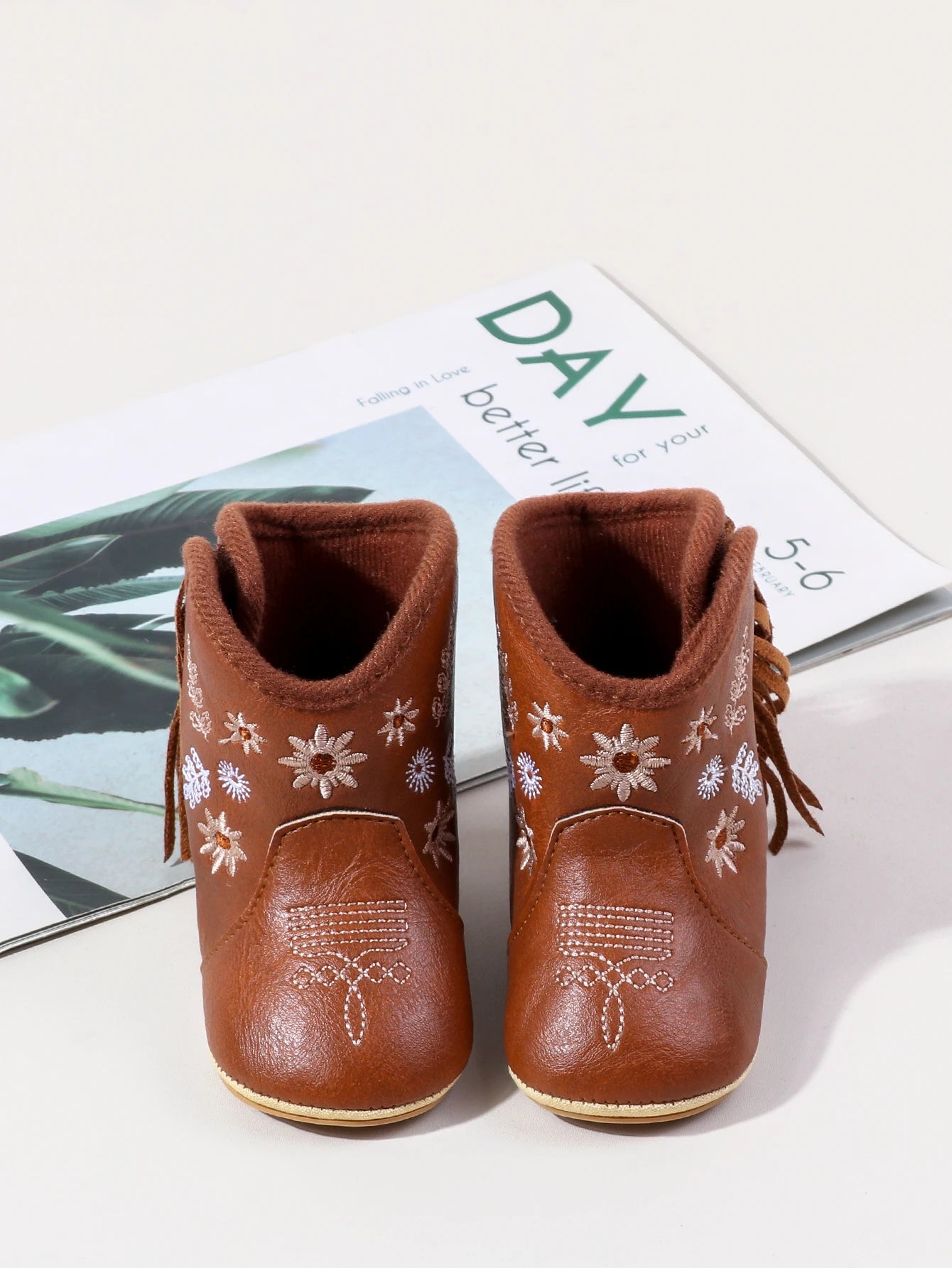 Leather Western Boots Cowboy Bootie Soft Sole Non-Slip Crib Shoes for Baby Infant Toddler Girls Boys Newborn