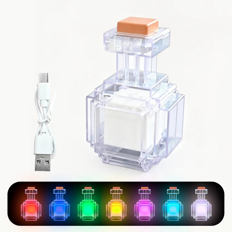 Rechargeable Night Light 7 Color Liquid Medicine Bottle Pixel Wind Peripheral Design Game Toy Bedroom Decoration Lamp Kids Gifts