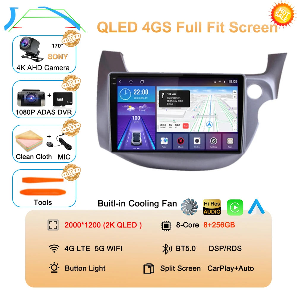 Car Radio Android 16 For Honda Jazz Fit 2007-2013 RHD Stereo Multimedia Video Player Carplay Auto GPS Navigation 2din Head Unit