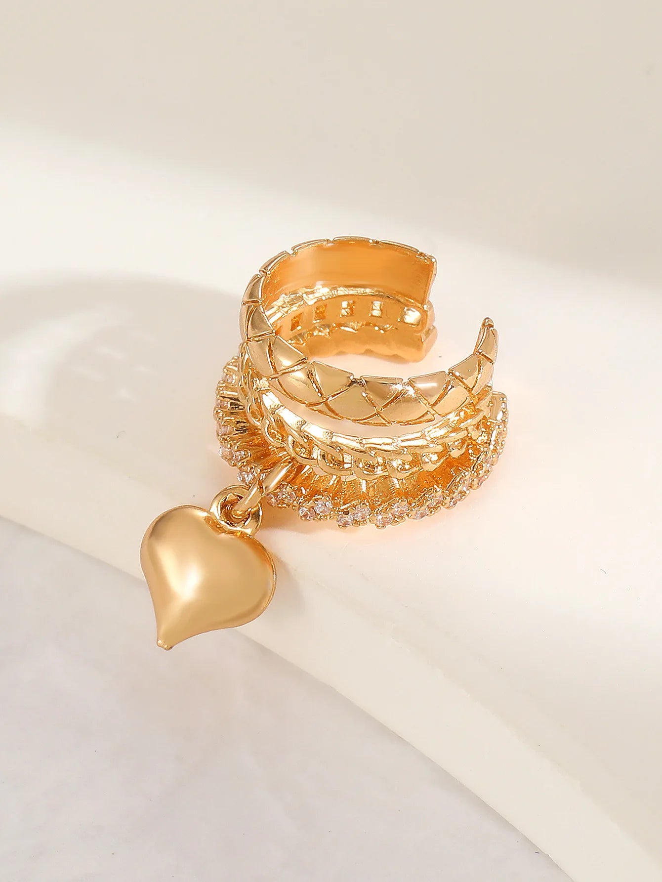 LATS Vintage Romantic Heart Pendant Clip Earrings for women no Piercing Multi-Layer Chain Ear Cuff Water Drop Teardrop Jewelry
