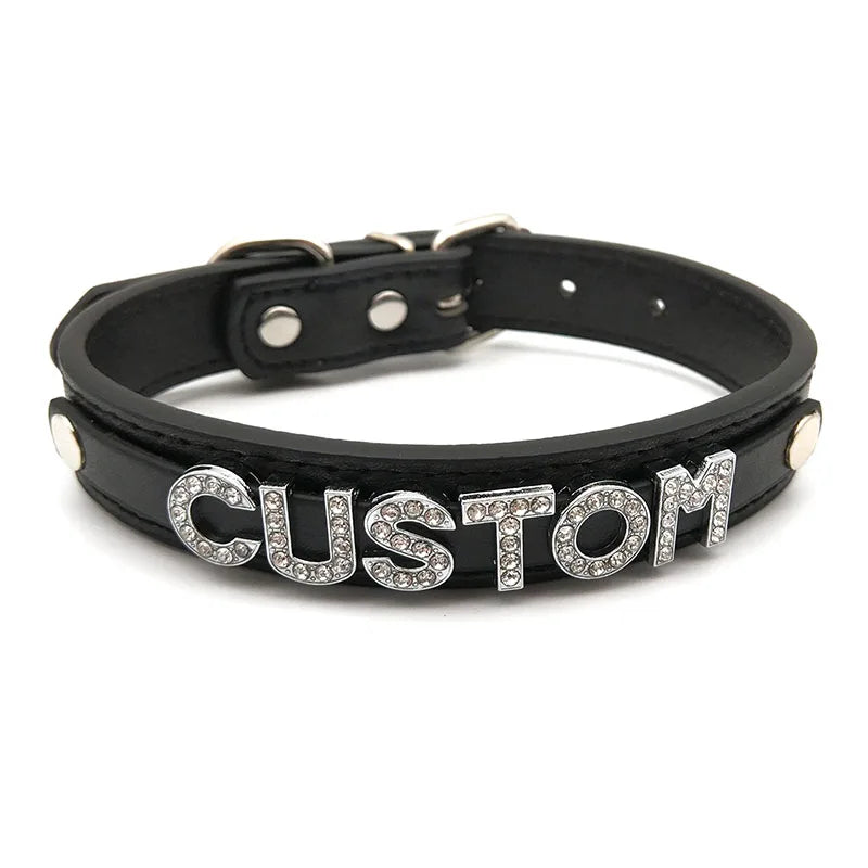 Goth Black PU Leather Customized Name Necklaces Sexy Letters Collar Choker Personalized Cosplay Custom Chocker Jewelry Gift