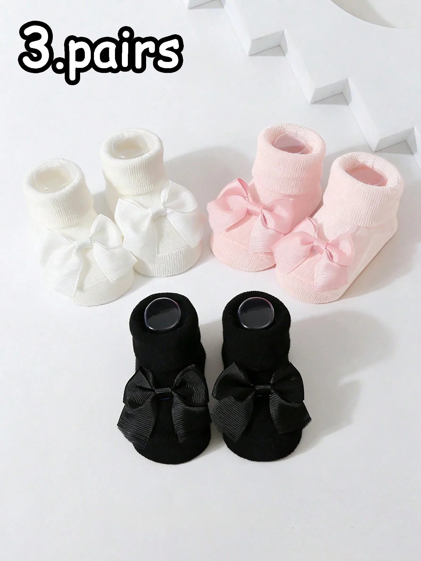 3 Pairs of Girls' Bow-Tie Decorated Cotton Short Socks, Sweet and Adorable Baby Ankle Socks for Babies to Wear When Learning to Walk