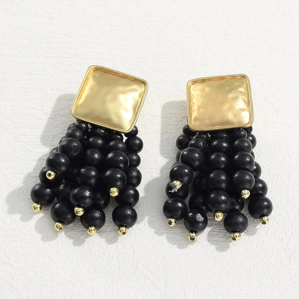 Vintage Handmade Wooden Drop Dangle Earrings Maxi Beaded Bohemian Statement Wedding Jewelry For Women brincos