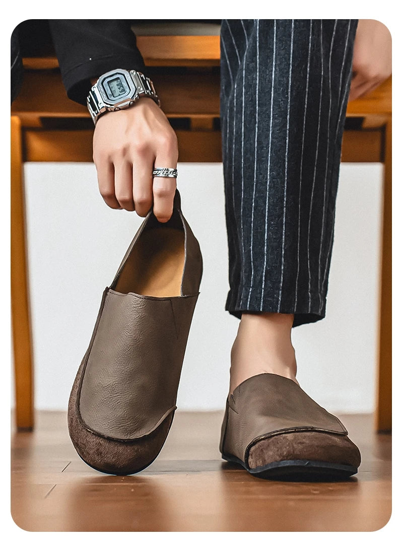 Man Loafers Outdoor Walking Fashion Mens Casual Shoes Soft Leather Comfort Half Slippers Breathable Lazy Driving Shoes Moccasins