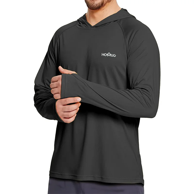 Mens UPF50+ Performance T-Shirt Hoodie Long Sleeve Casual Sun Protection T-Shirt Running Quick Dry Hoodie Sunscreen Fishing Wear