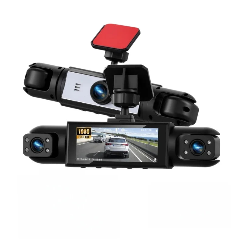 4-Camera Dash Cam: 1080p, Infrared Night Vision, Loop Recording, Front/Interior/Rear Triple-Camera Dash Cam