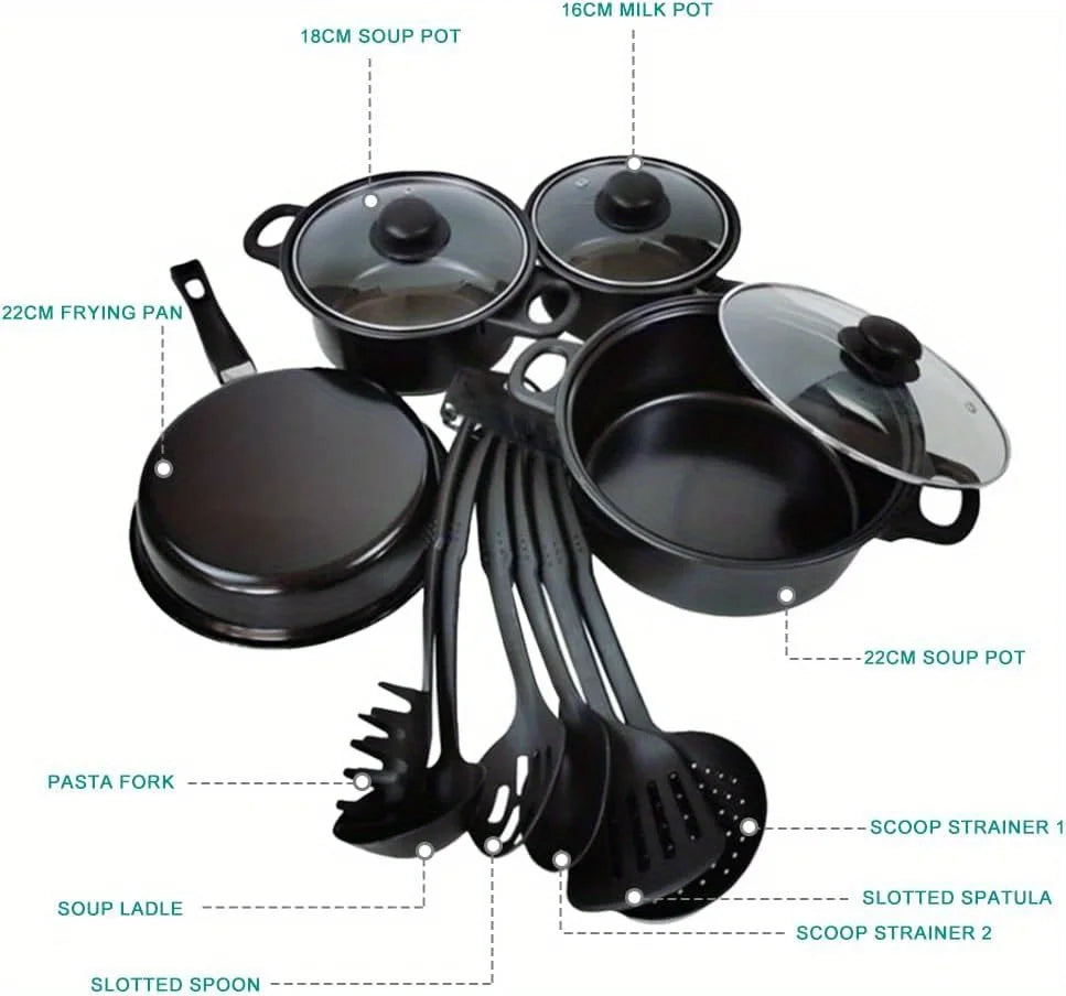 13PCS Non-Stick Pots and Pans Set Kitchen Cookware for Induction Cooker Low Oil Smoke Gift Set