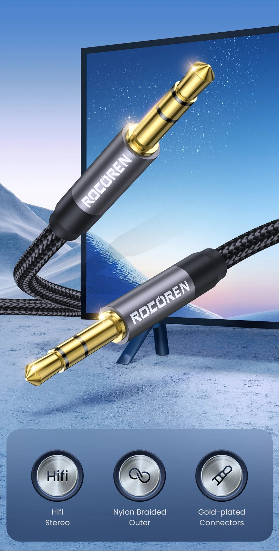 Rocoren Audio Cable 3.5 mm Jack Male to Male Aux Cable For Phone Headphone Car MP3 Speaker Computer 3.5mm Jack Aux Wire Cord 5M