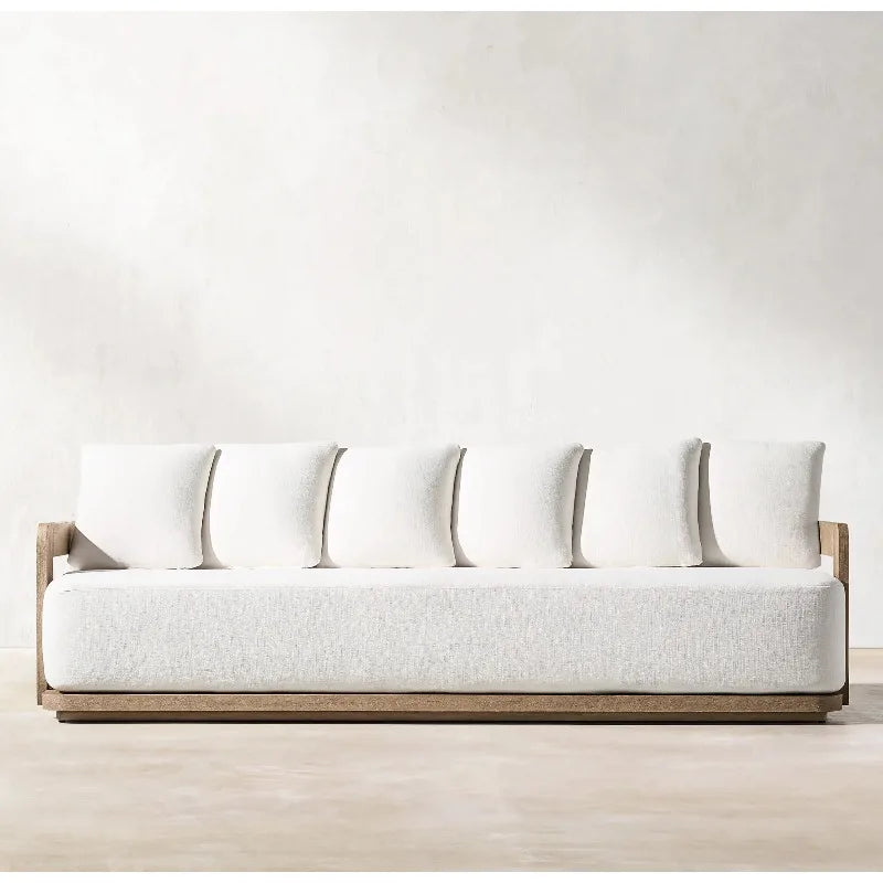 Modern Outdoor Furniture Set Waterproof  Foot Pedal with Teak Wooden Bench & Rattan Cast Sofa Garden Living Room Hotels Meuble