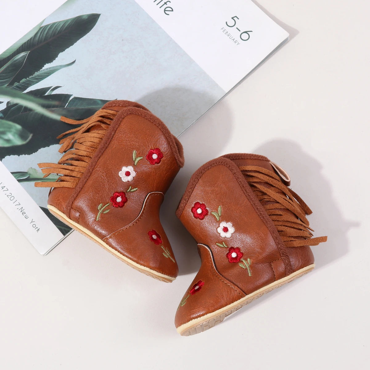 Leather Western Boots Cowboy Bootie Soft Sole Non-Slip Crib Shoes for Baby Infant Toddler Girls Boys Newborn