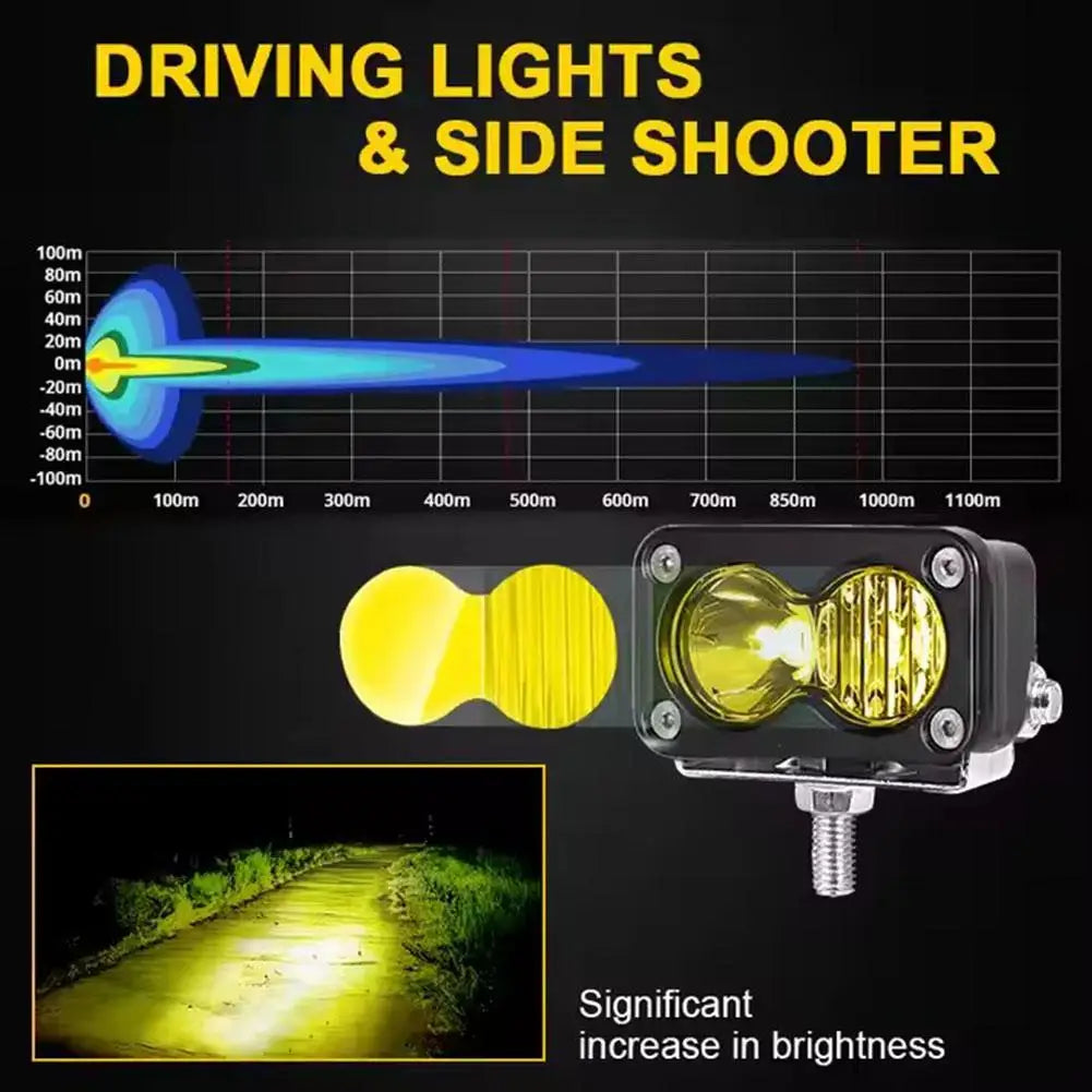 3 Inch Car Spotlight White Yellow LED Pod Driving Work Light for Motorcycle Pickup Truck Offroad Roof Luggage Rack Lamp 20W