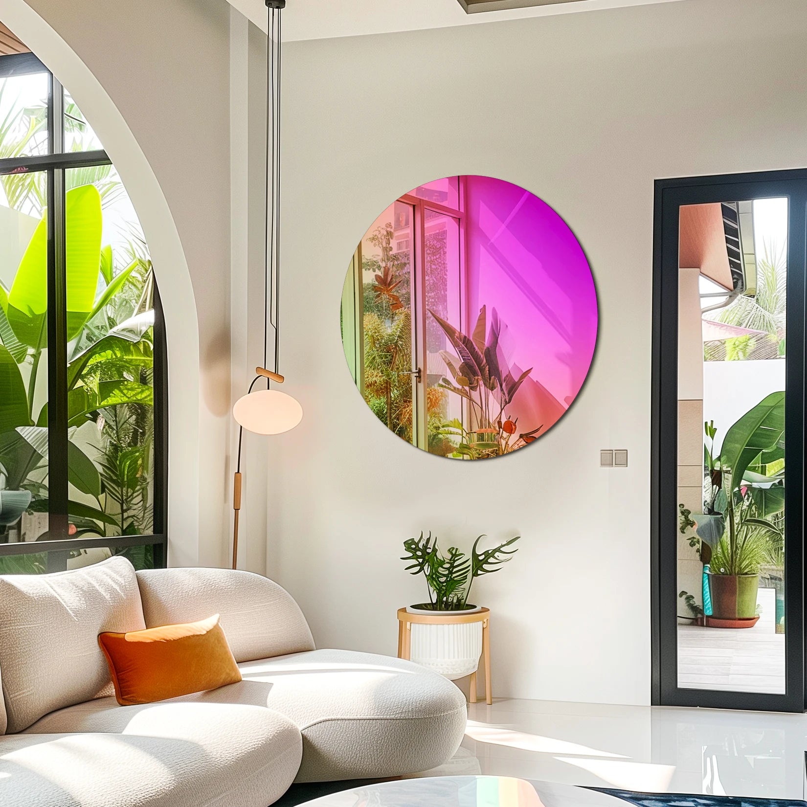 Wisfor Wall Decorative Mirror Iridescent Round Wall Mirror Living Room Dazzling Rainbow Accent Glass Mirror Hanging for Decor