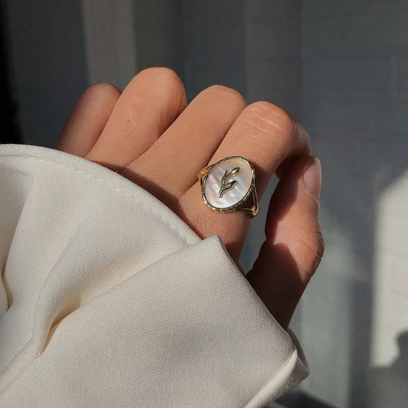 925 Sterling Silver Metal Flower Shell Geometric Rings For Women French Retro Romantic Open Thai