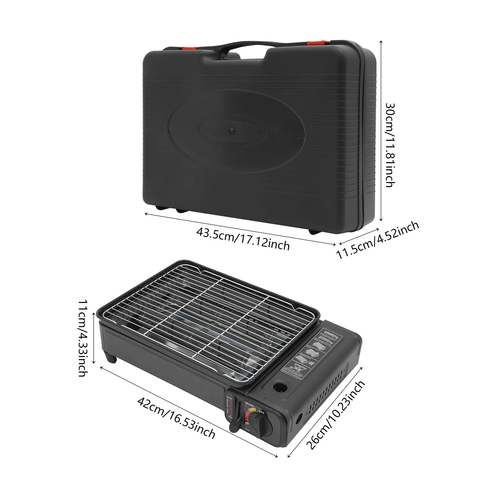 Gas Barbecue Grill, Butane LPG Stove 2.2KW Power, Camping Gas Stove Tabletop with Grilling Nets, Double-row Firepower Tubes