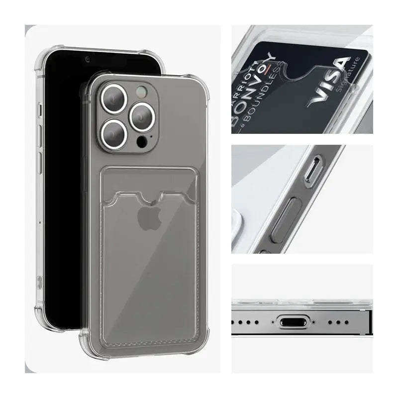 Note13 Card Slot Holder Bag Case On For Xiaomi Redmi Note 13 12 11 Pro 10 12s 11s 10s 9 Mi 12T 13T Poco X6 X5 X3 NFC Clear Cover