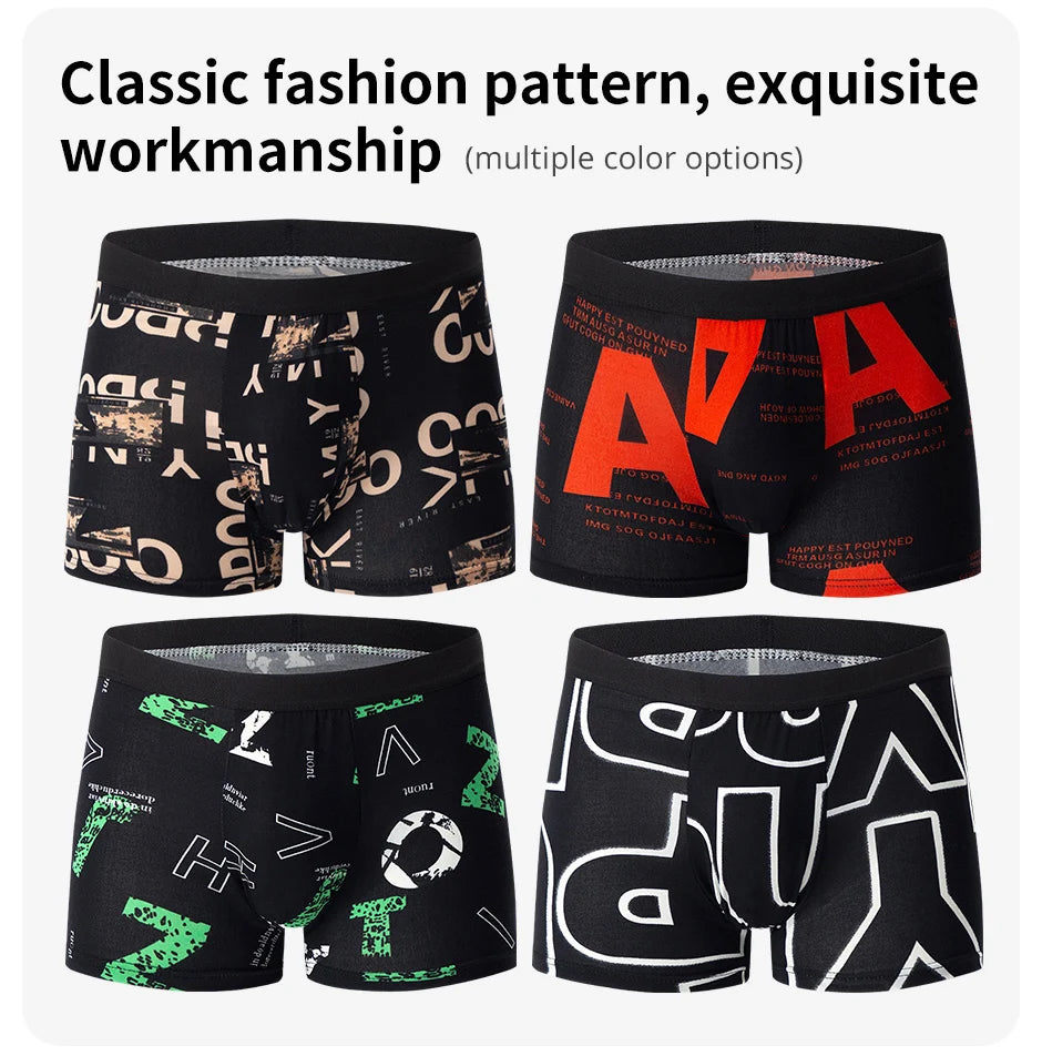 4/10piece Men's European And American Size Printed Fashionable Underwear Comfortable Plus Size Boxer Shorts Casual Sports Shorts