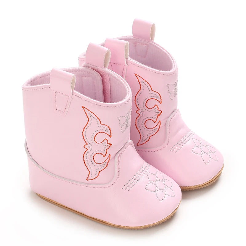 Western Cowboy Princess Baby Boots 0-18M Infant Pre-Walker Shoes Soft Sole Embroidered Footwear for Newborn Girls
