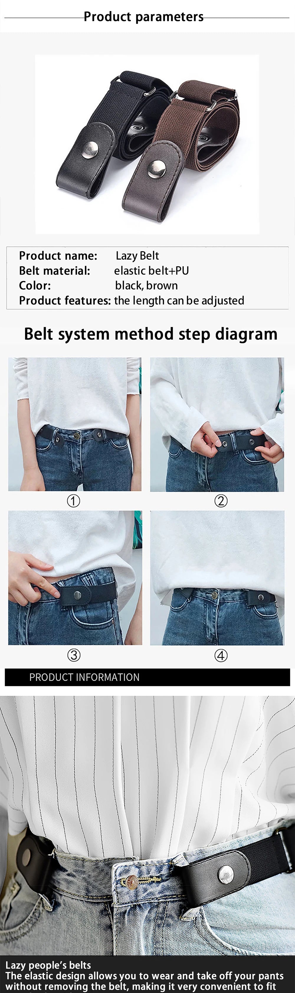 Adjustable Stretch Elastic Waist Band Invisible Belt Buckle-Free Belts for Women Men Jeans Pants Dress No Buckle Easy To Wear