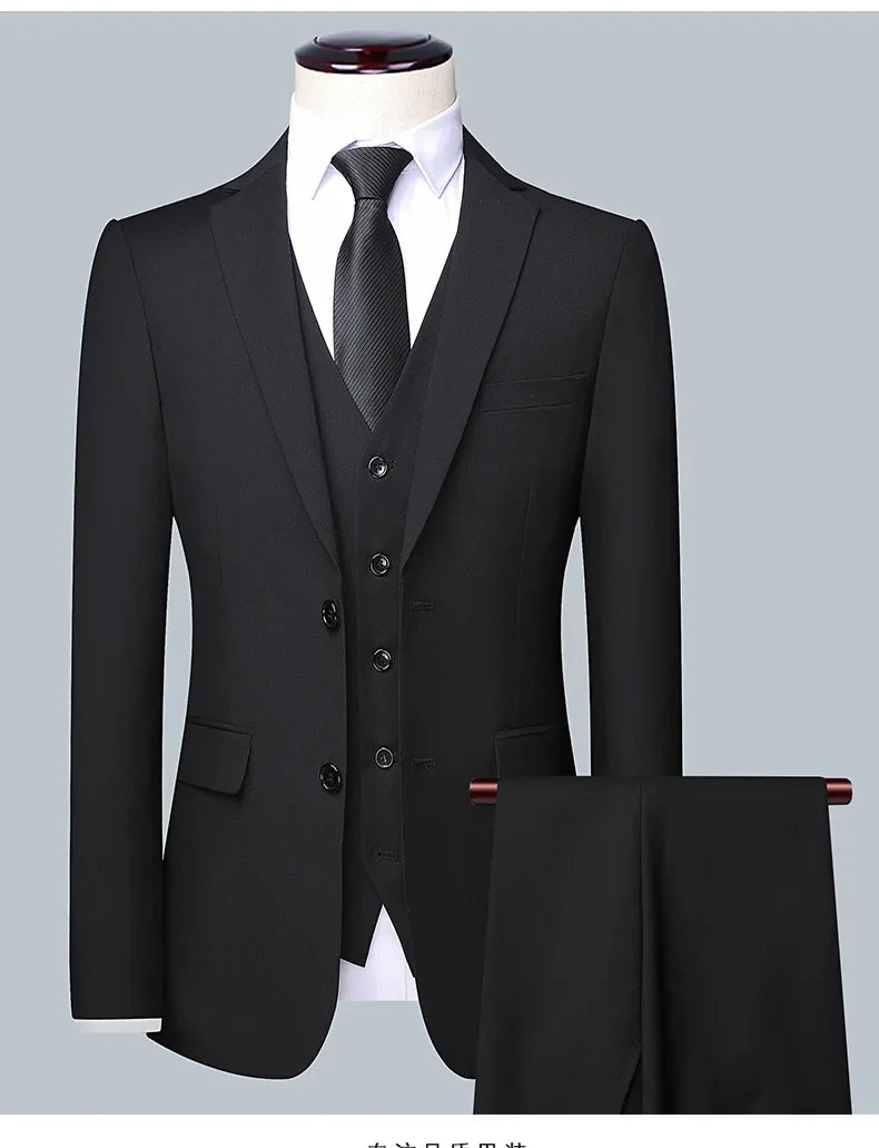 Suit Boutique Men's Fashion Business (Blazer+ Vest + Trousers) Gentleman's Wedding Casual Professional Formal Suit 3 Piece M-6XL