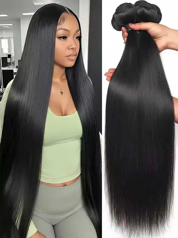 12A Brazilian Long Straight Hair 1/3/4 Bundle Deals Unprocessed Virgin Human Hair Bundles Natural Black Color 12-42 Inches