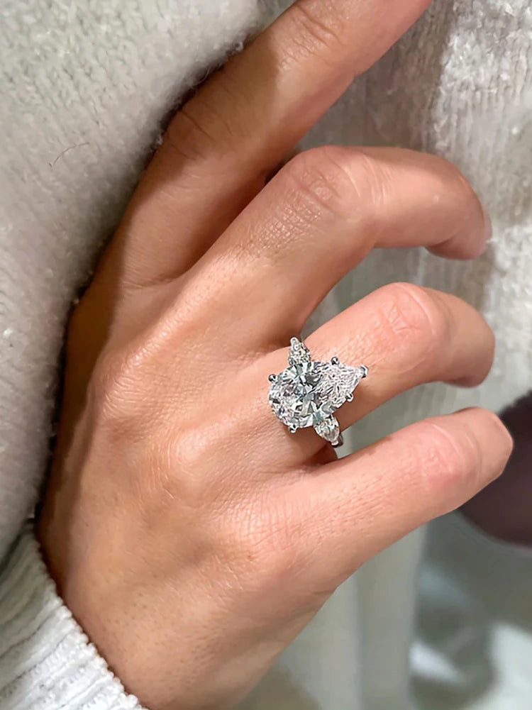 925 Sterling Silver Shiny Water Drop Design Zircon Ring For Women Engagement Wedding Luxury Fashion High Quality Fine Jewelry