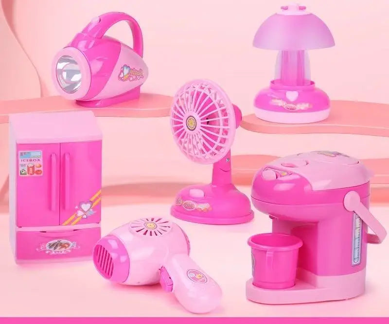 Kids Kitchen Play Simulation Home Appliances Toys Pretend Play Refrigerator Microwave Coffee Maker Kettle Hair Dryer for Childs