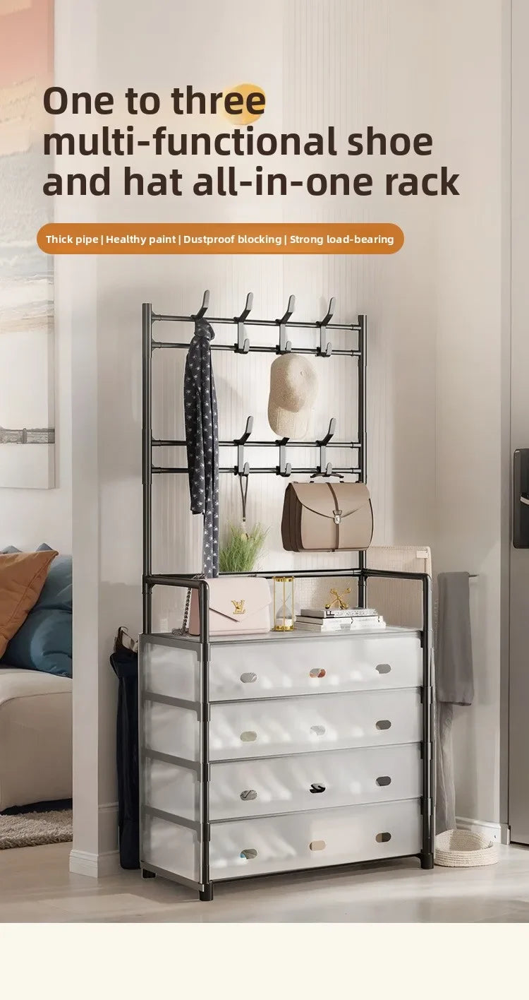 Multi-layer Door-mounted Shoe Hat Rack - Simple Assembly Household Integrated Multi-functional Storage Cabinet for Home Use