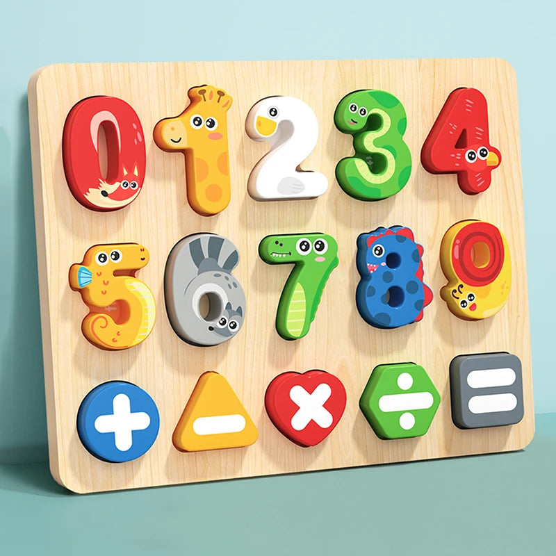 Colorful Alphabet Number Wooden Puzzles Kids Intelligent Matching Game Preschool Children Early Educational Toys