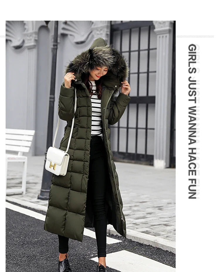 Long Down Cotton Parkas Coat Female New Winter Over Knee Loose Large Fur Collar Hooded Warm Thick Parkas Women  Padded Overcoat